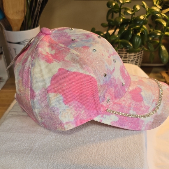 NWT Pink Tie-Dye Cap with Rhinestones - Picture 2 of 4